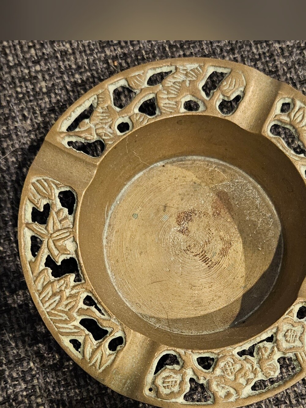 Vtg Brass Floral Ashtray 4 1/2"